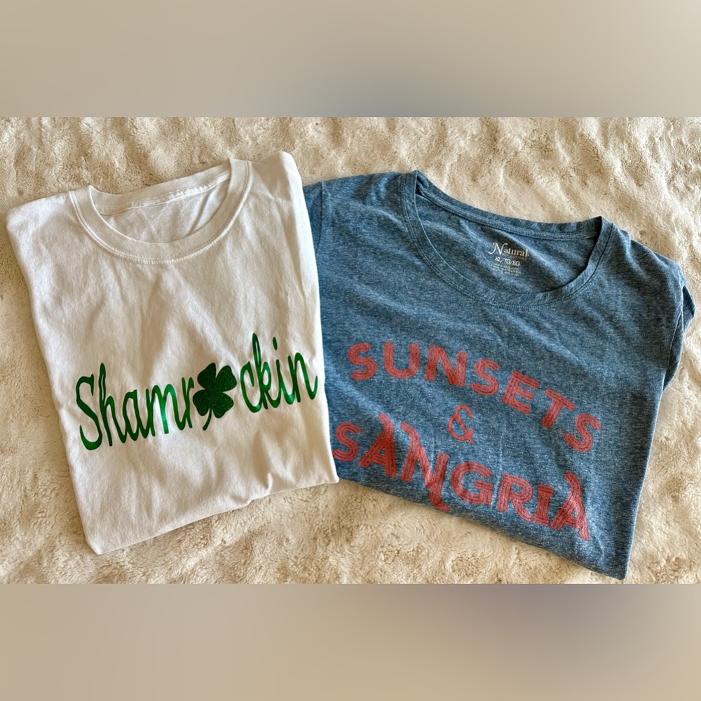 🍀Bundle of 2 XL Women T-Shirts | Shamrockin & Sunsets  & Sangria | EUC